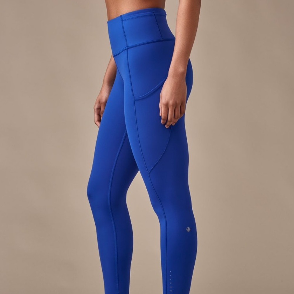 Worn once, size 6 Lululemon fast and free 25” legging in blue- jet stream